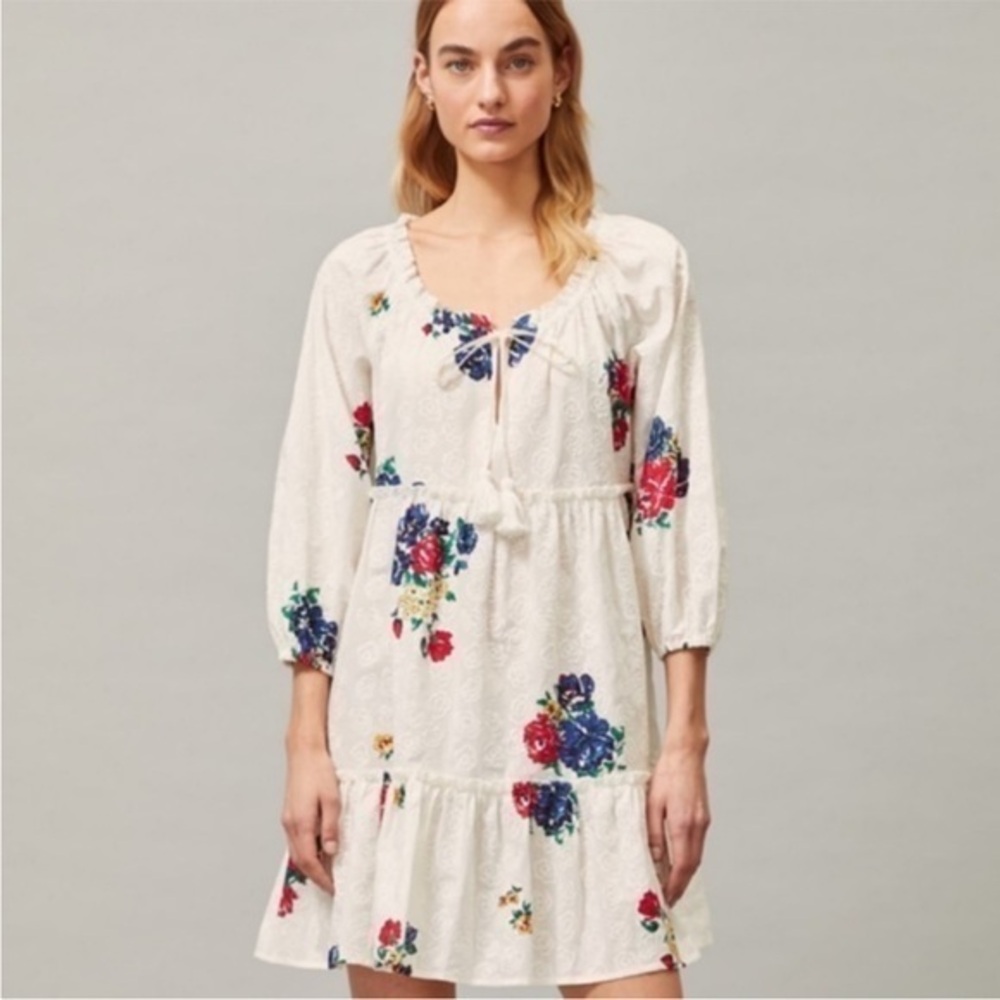 New ▶️ Tory Burch ◀️ Embroidered Floral Beach Coverup Dress Medium